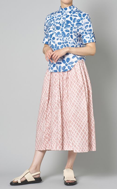 コットンチェックプリントギャザースカート