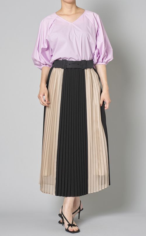 バイカラープリーツロングスカート