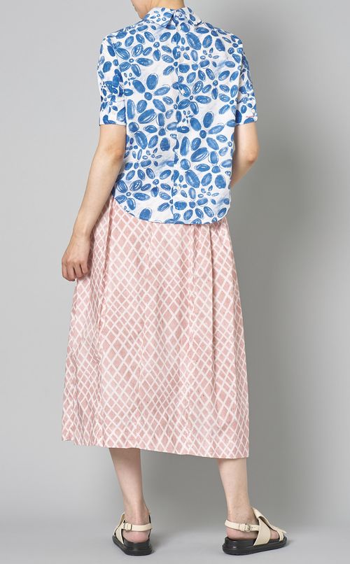 コットンチェックプリントギャザースカート