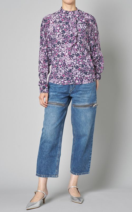 プリントフロントフリルブラウス