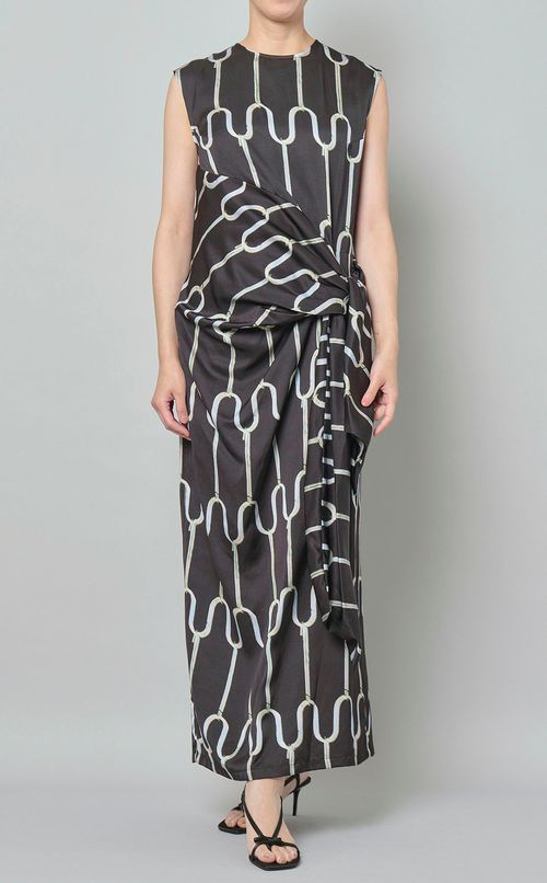 プリントウエストタックワンピース