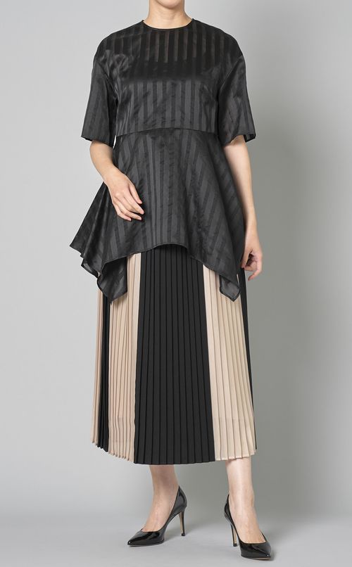 バイカラープリーツロングスカート