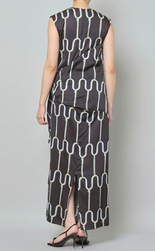 プリントウエストタックワンピース