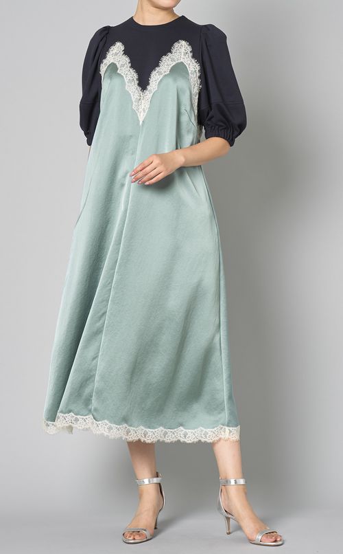 レーストリムギャザースリーブワンピース