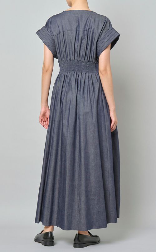 キーネックタックギャザーワンピース