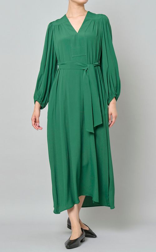 ギャザースリーブベルテッドワンピース