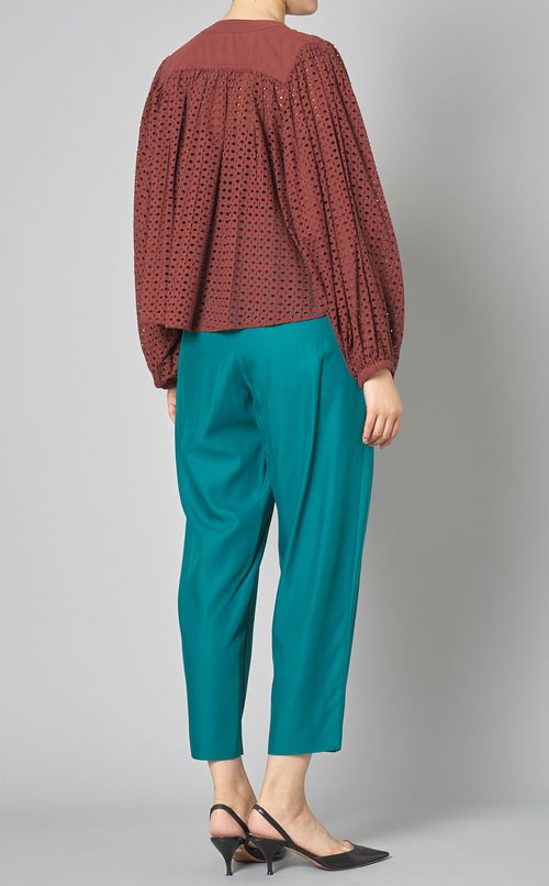 ギャザースリーブカットワークブラウス