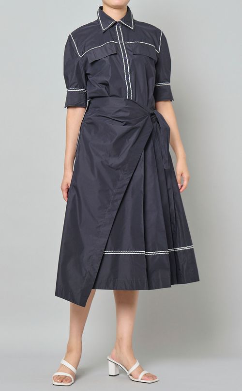 ウェーブステッチシャツワンピース