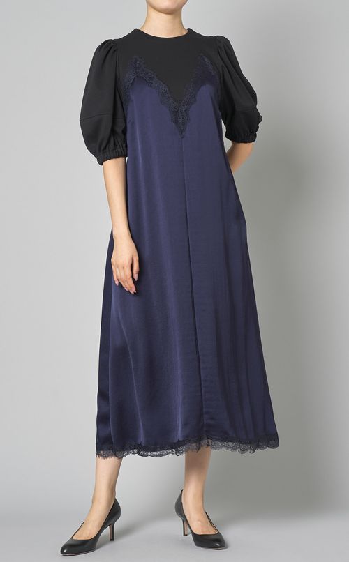 レーストリムギャザースリーブワンピース