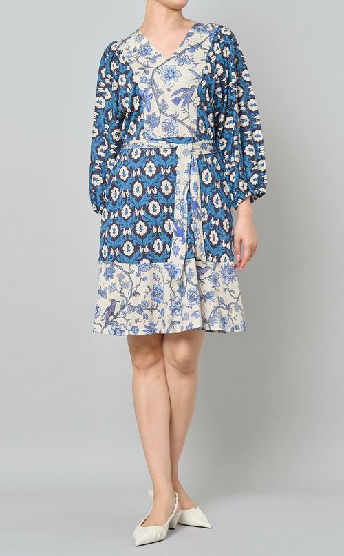 ミックスプリントベルテッドワンピース