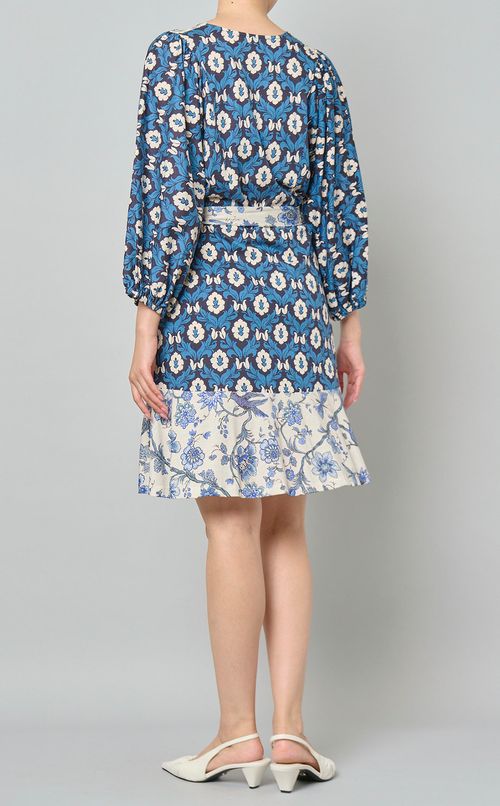 ミックスプリントベルテッドワンピース