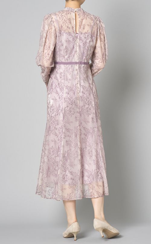 レースパイピングプリントドレス