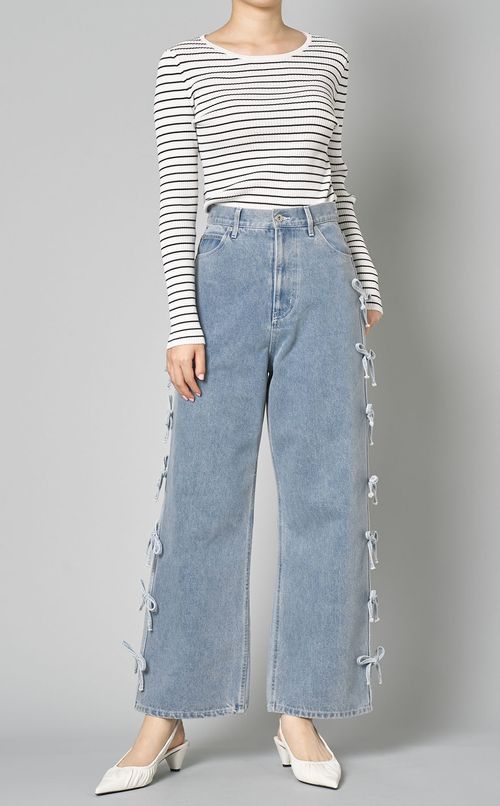 リボンデコレーションデニムパンツ