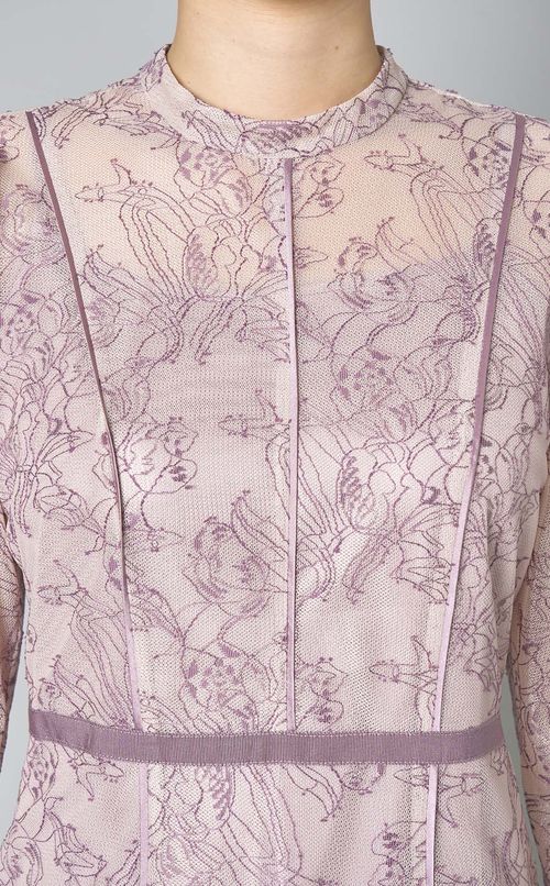 レースパイピングプリントドレス