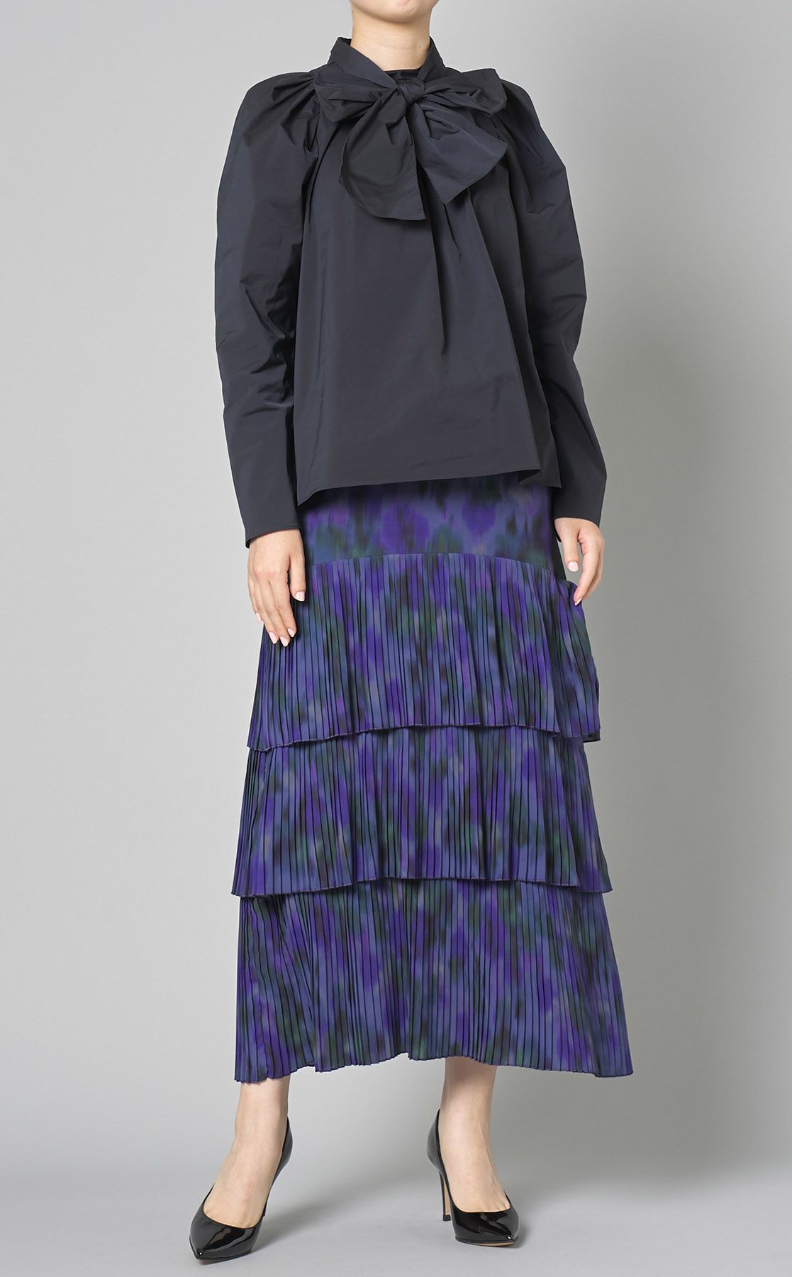 JIL JIL SANDER ポリエステルシルク アシンメトリー フリルスカート 紺