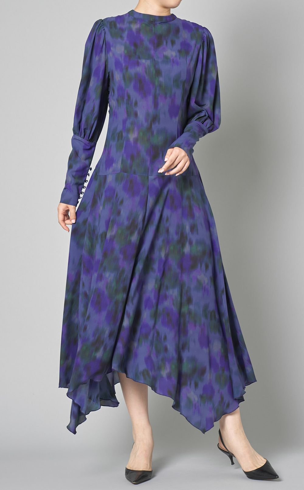 フラワープリントギャザーワンピース