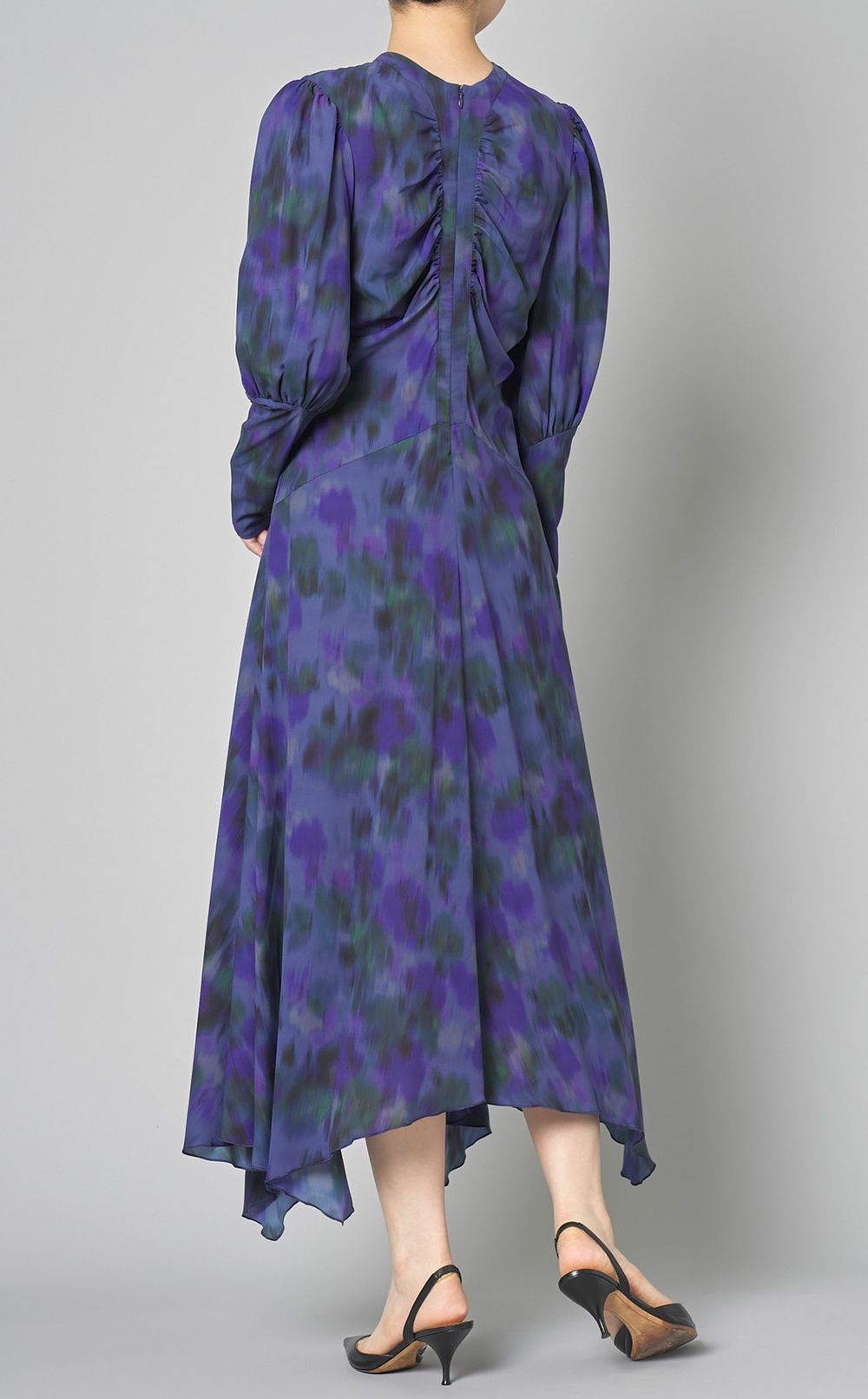 フラワープリントギャザーワンピース