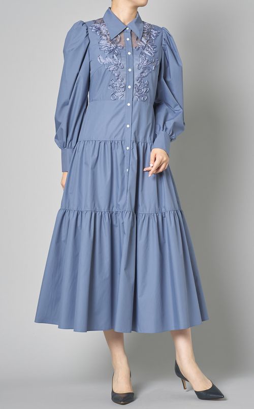リボン刺繍シャツワンピース