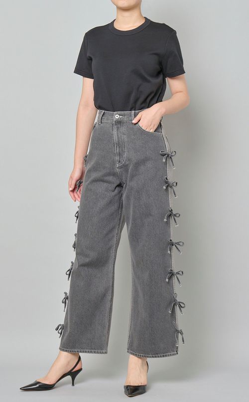 リボンデコレーションデニムパンツ