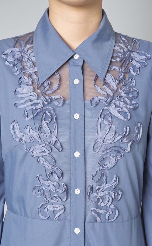 リボン刺繍シャツワンピース