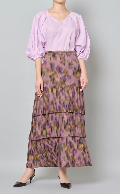 Vネックコットンプルオーバーブラウス