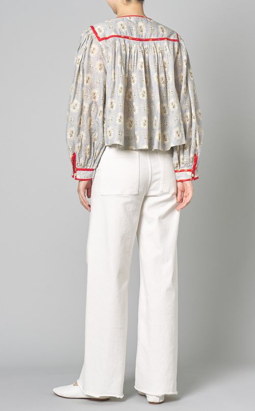 プリントプリーツスモックブラウス