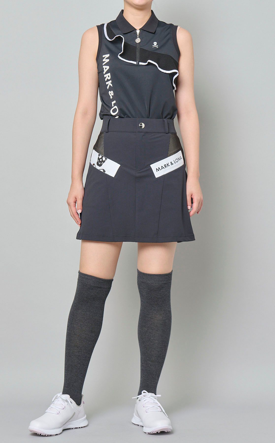 極美品 MARK & LONA スカートカモフラ スカル 迷彩 ゴルフ 38 M