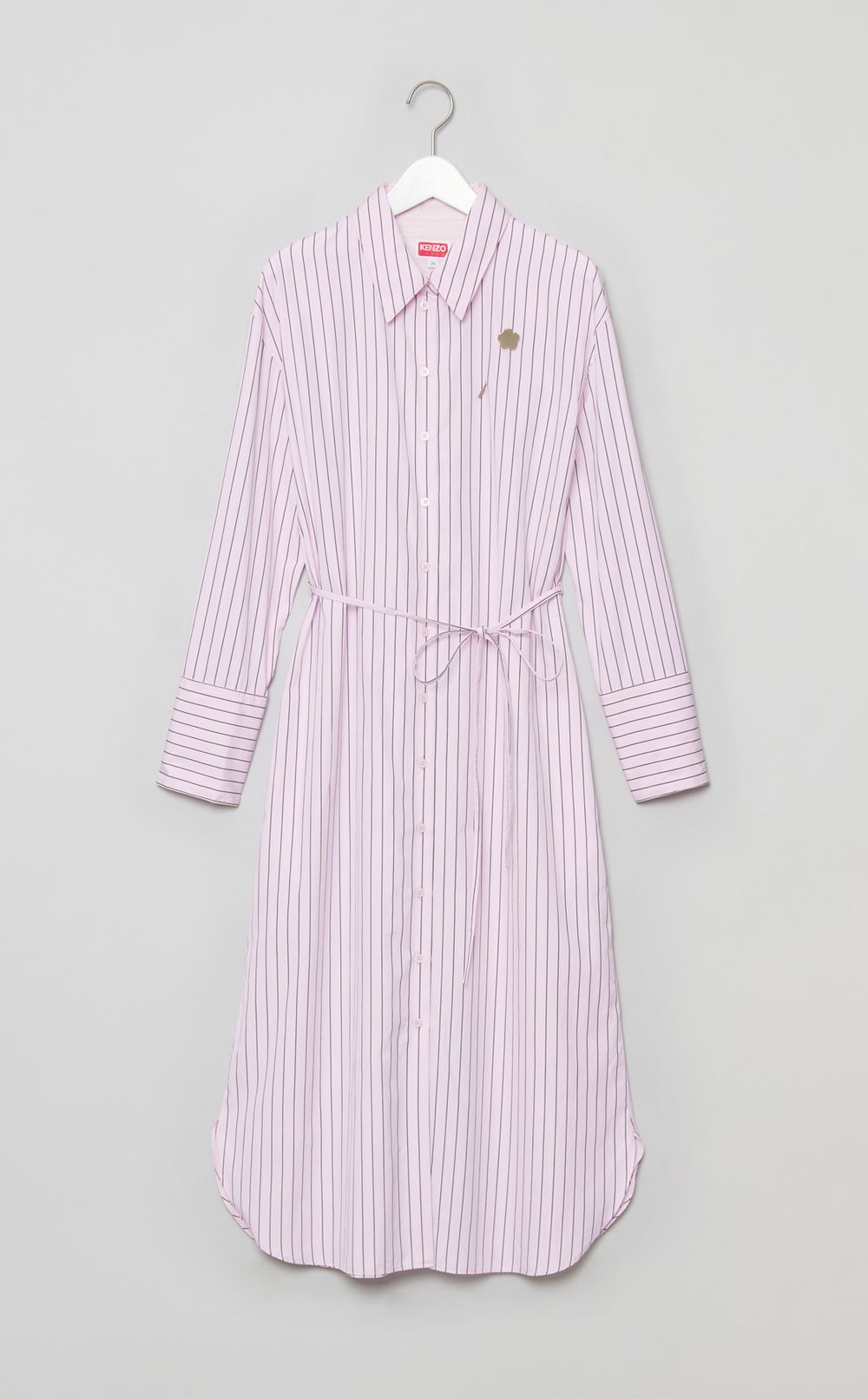 コットンストライプベルテッドワンピース