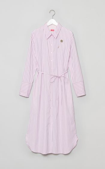 コットンストライプベルテッドワンピース