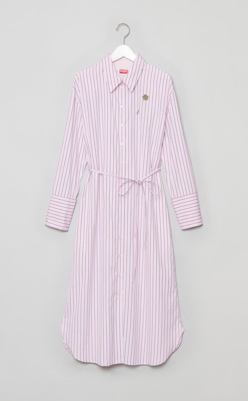 コットンストライプベルテッドワンピース