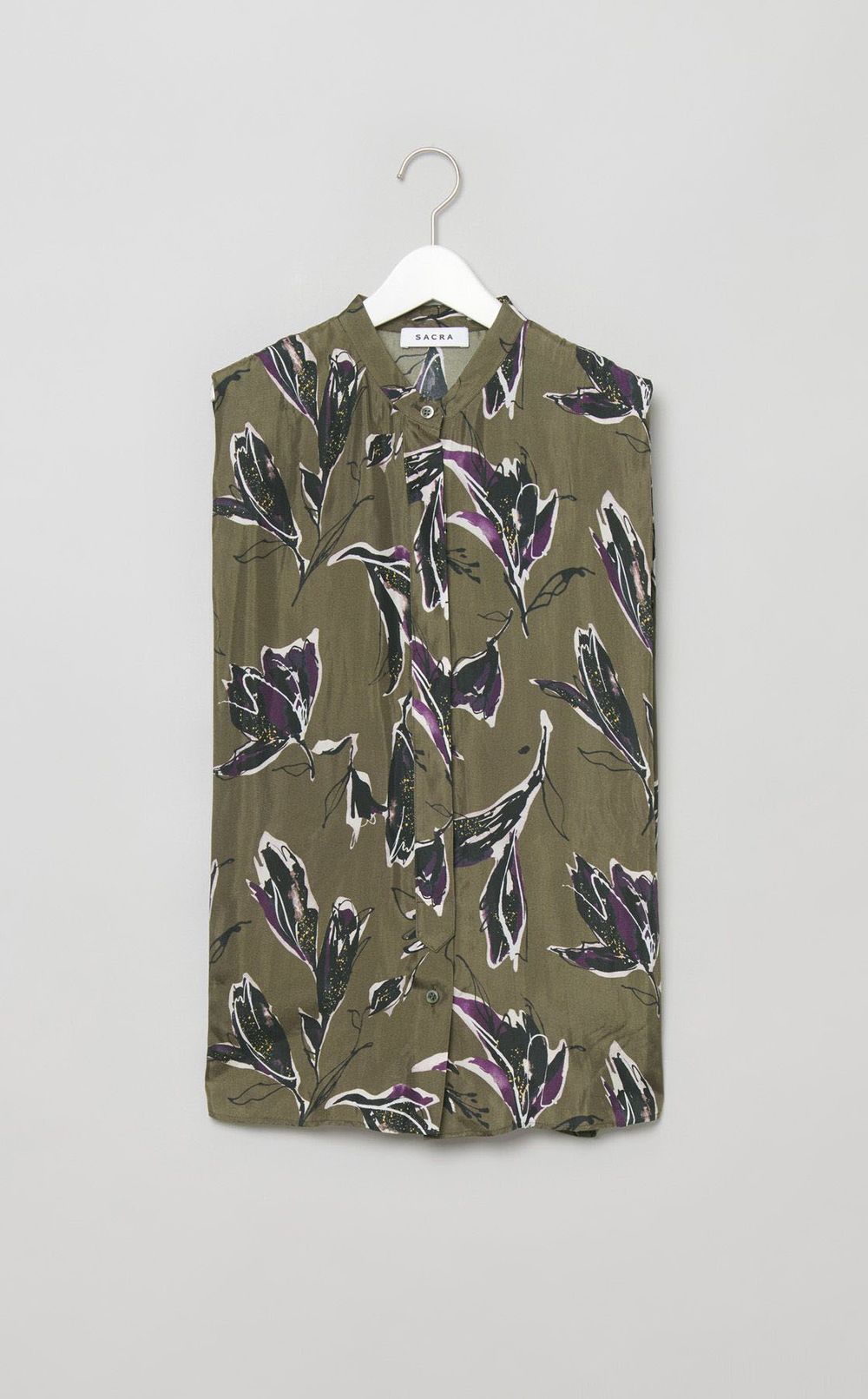 フラワープリントノースリーブブラウス