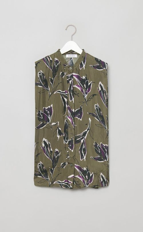 フラワープリントノースリーブブラウス