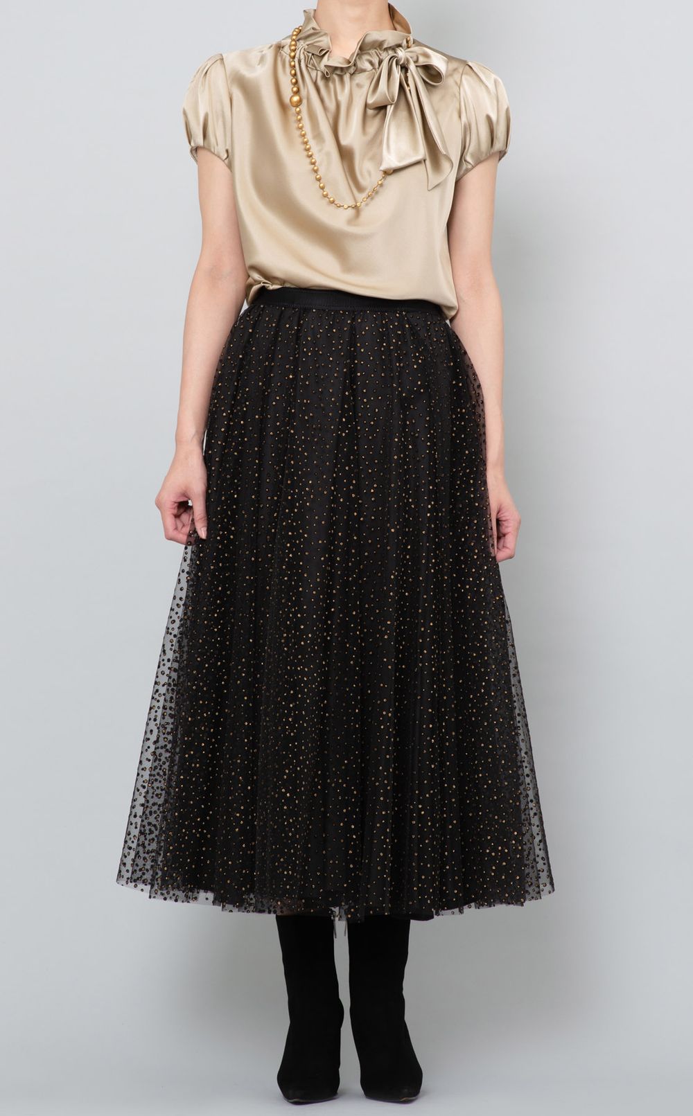 ラメドットチュールレース付スカート