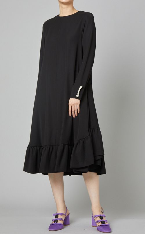 ヘムフリルロングスリーブパールドレス