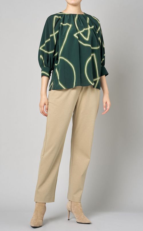 ネオンプリントギャザーブラウス