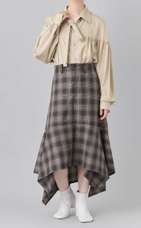 チェックパネルドレープスカー卜