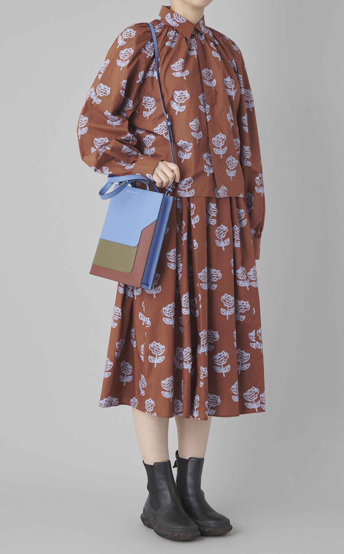 【美品】25SS　マルニ　MARNI マルチカラーローズプリン卜スカート MARNI｜ローズプリントコットンギャザースカート
