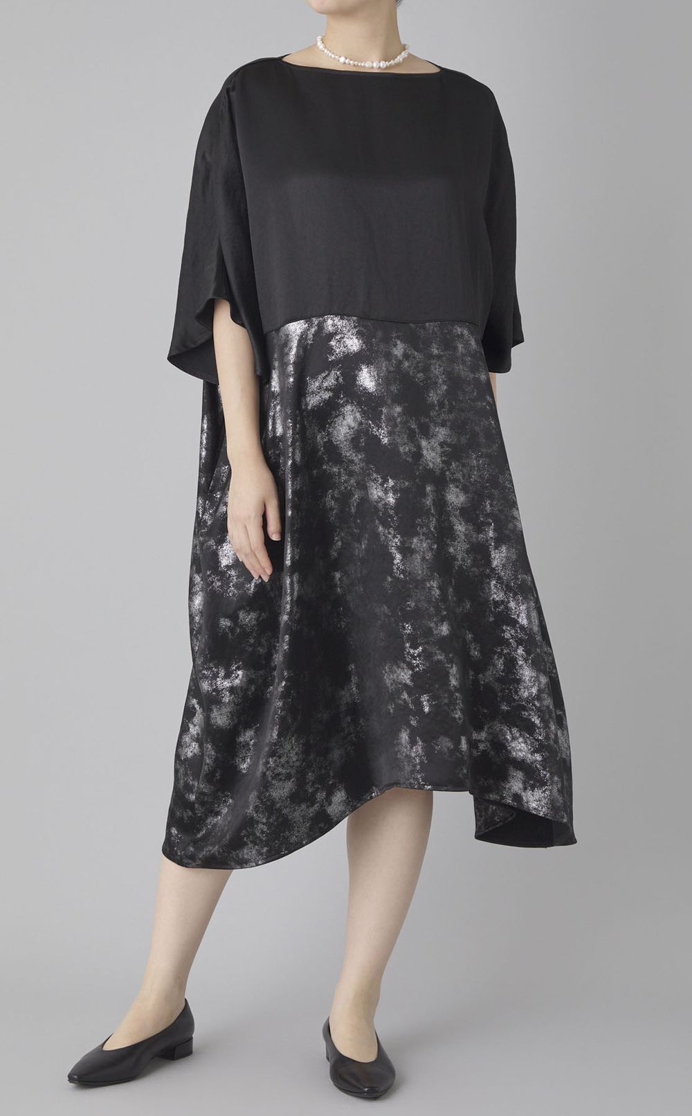 プリントドレープボリュームワンピース