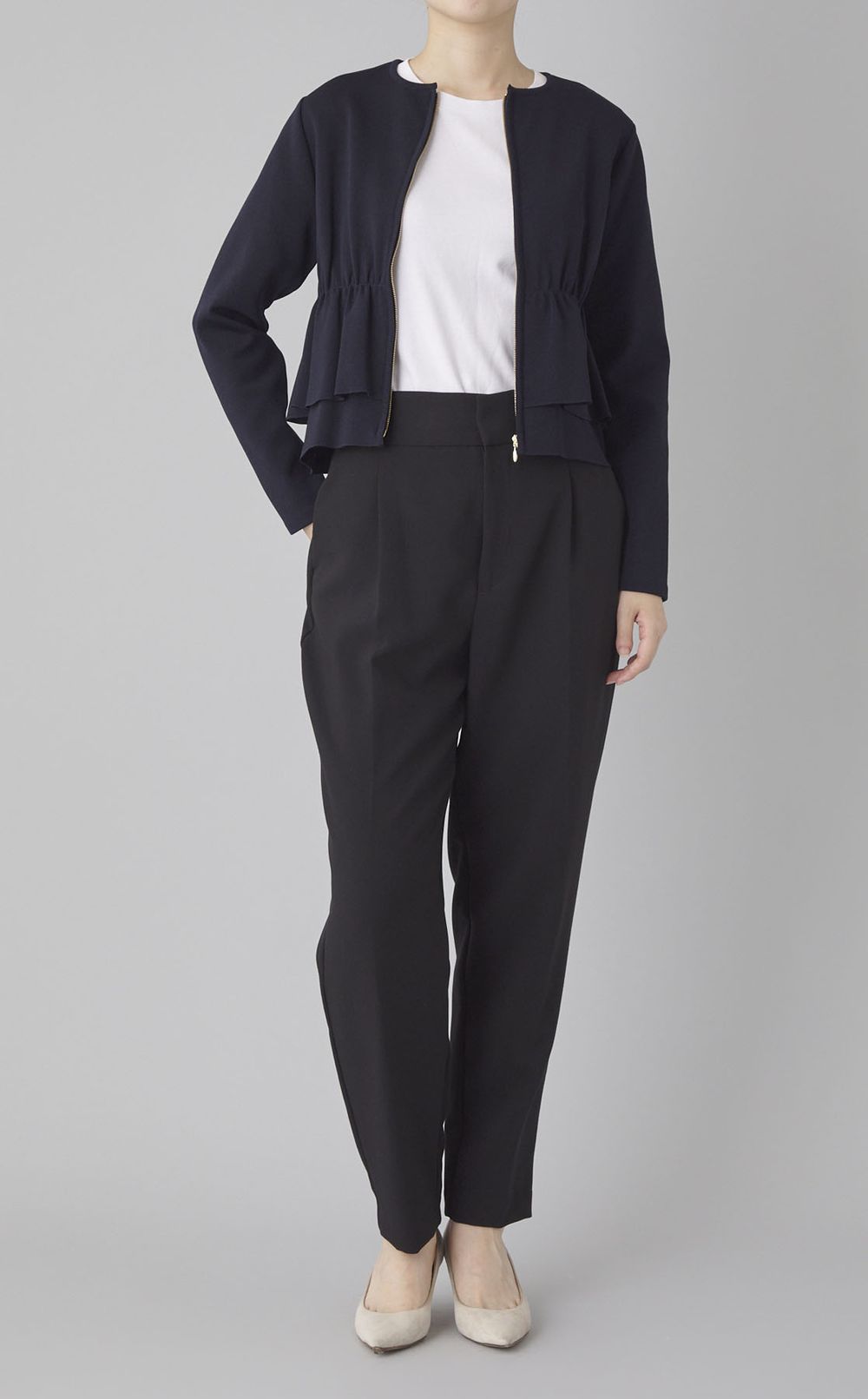 ミラノリブペプラムニットジャケット