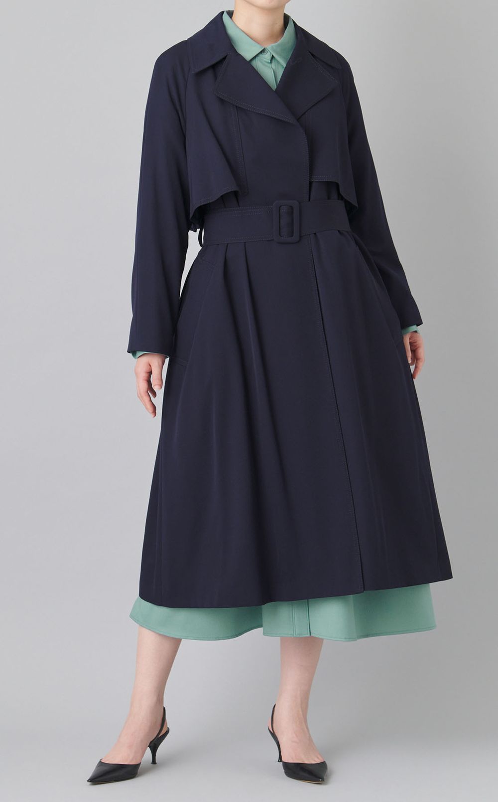 ベルト付きウールシャツワンピース