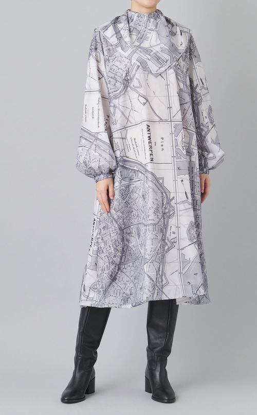 マッププリントスカーフカラーワンピース