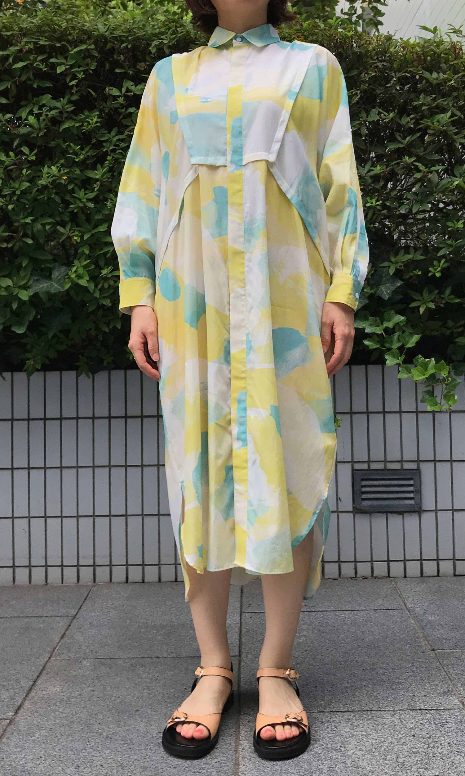 美品mintdesigns ウォーターカラーシャツワンピース　ミントデザインズ mintdesigns｜ウォーターカラーシャツワンピース