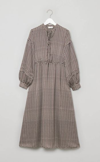 プリントウエストギャザーワンピース