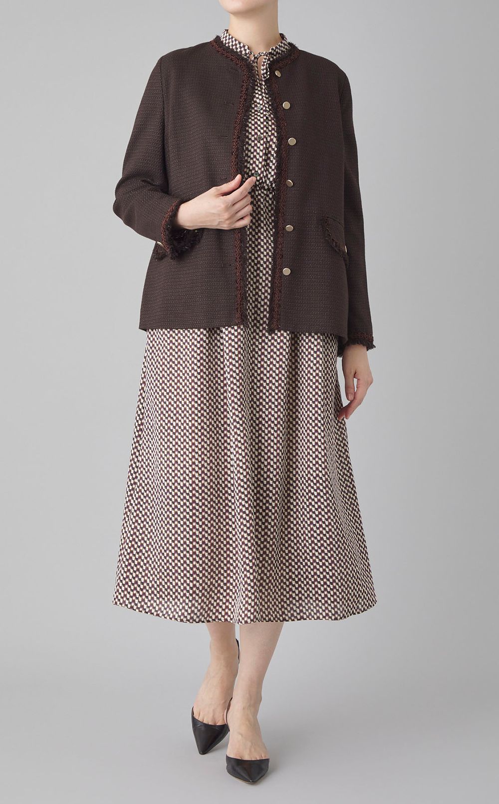 プリントウエストギャザーワンピース