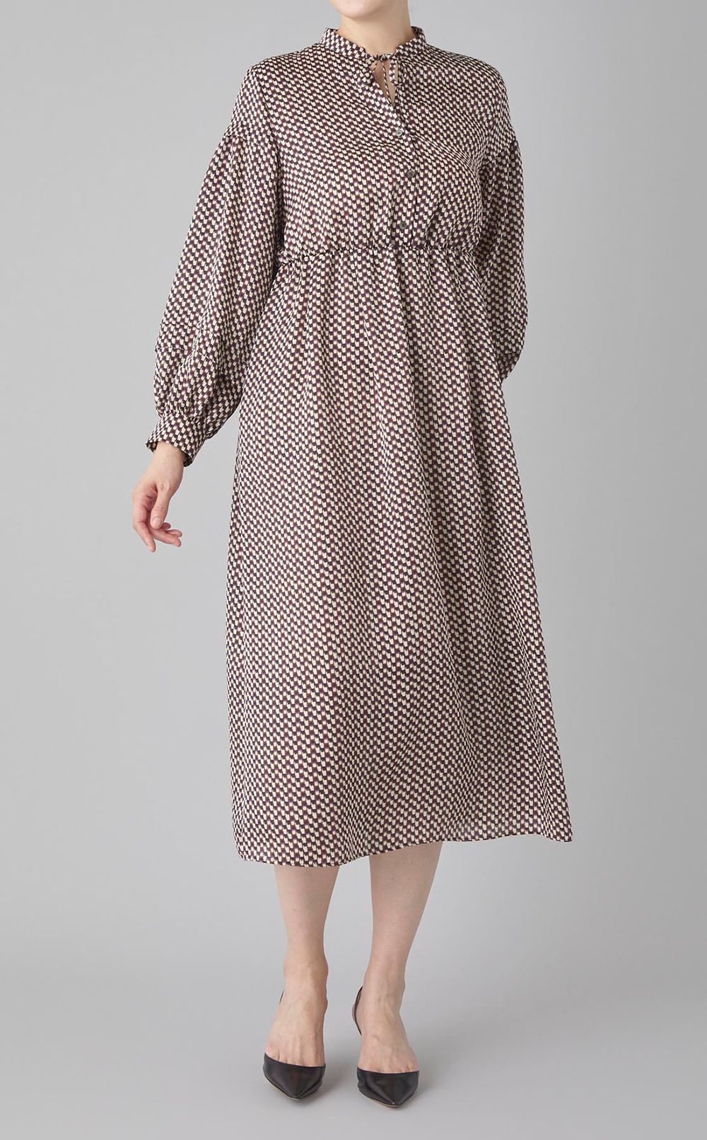 プリントウエストギャザーワンピース