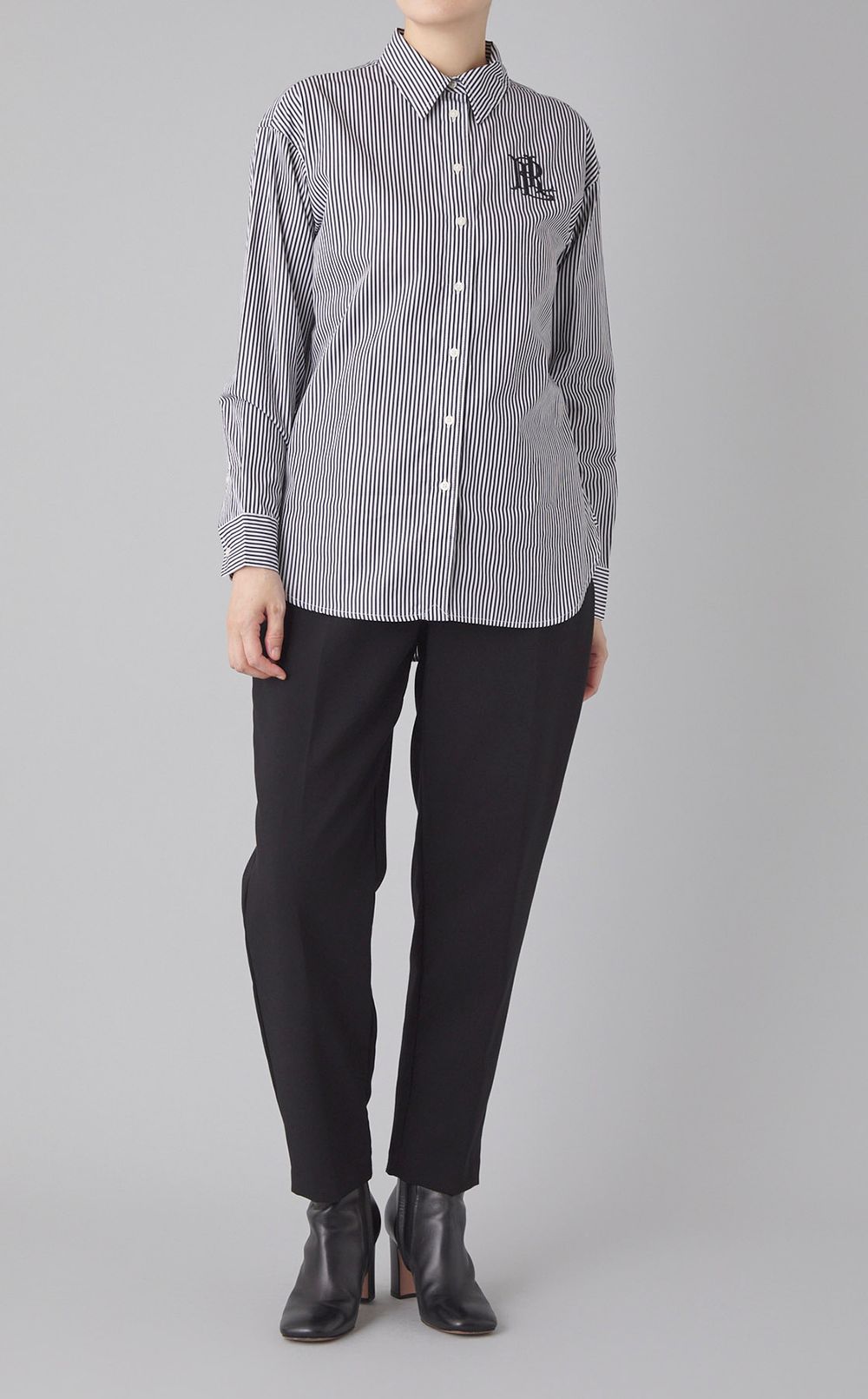 ロゴ刺繍ストライプシャツ