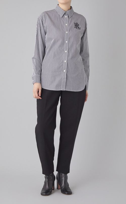 ロゴ刺繍ストライプシャツ