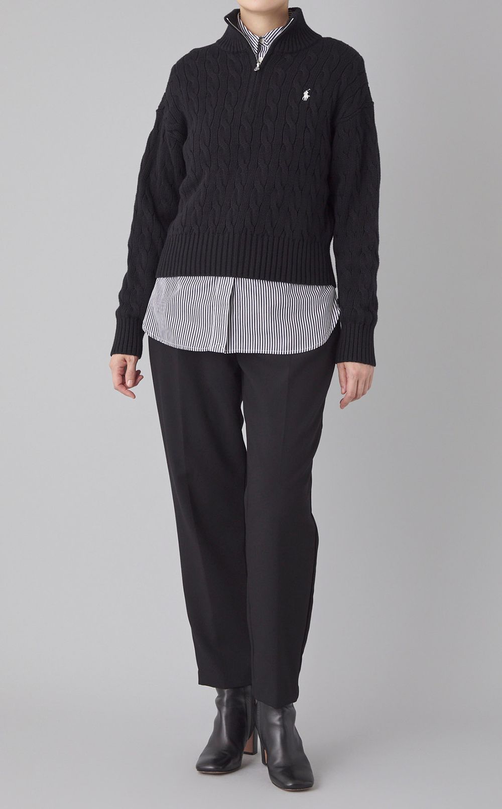 ジップアップケーブルニット