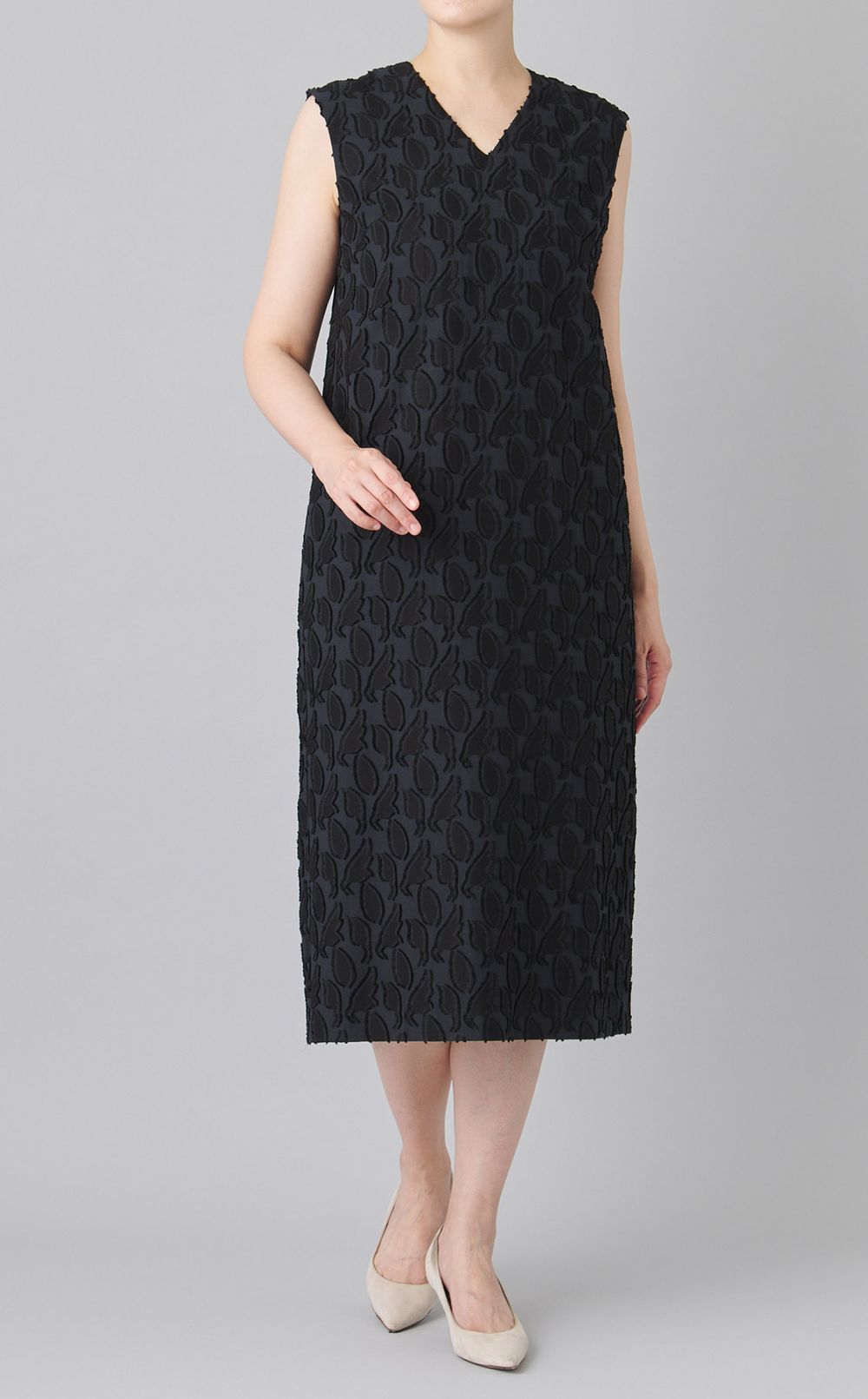 Vネック Iラインワンピース