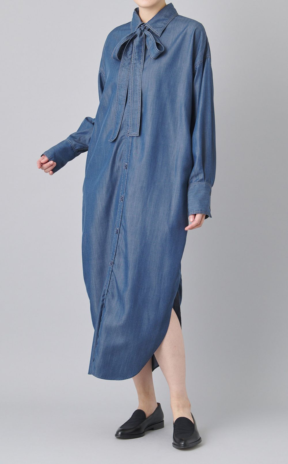 シャンブレータイ付きシャツワンピース